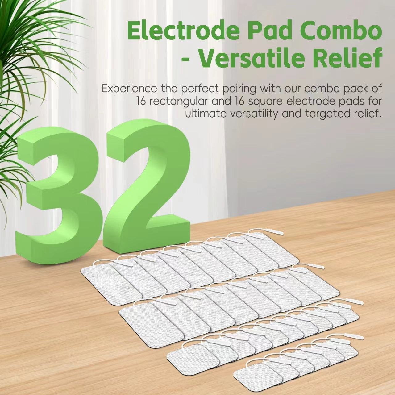 LYINIE TENS Unit Pads 32Pcs  with Upgraded Self-Stick Performance for Muscle Stimulator Electrotherapy (2"x2" 16pcs, 2"x4" 16pcs)